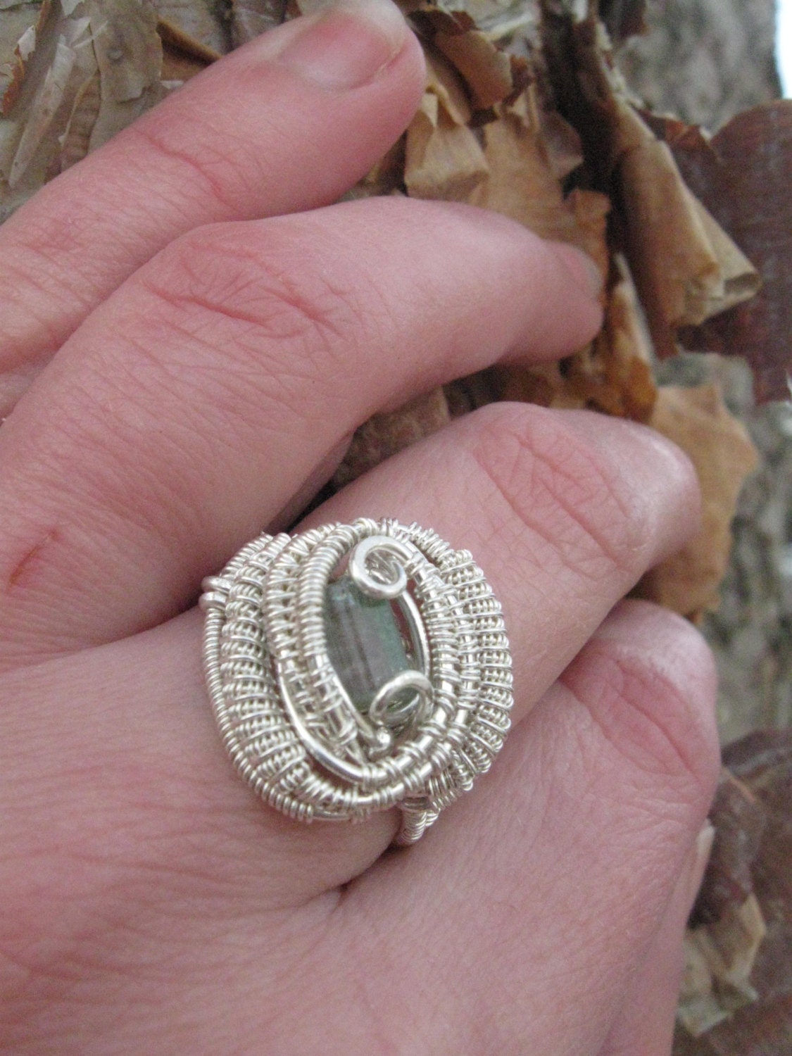 Wire Wrapped Watermelon Tourmaline Ring in Sterling Silver Size 6.5