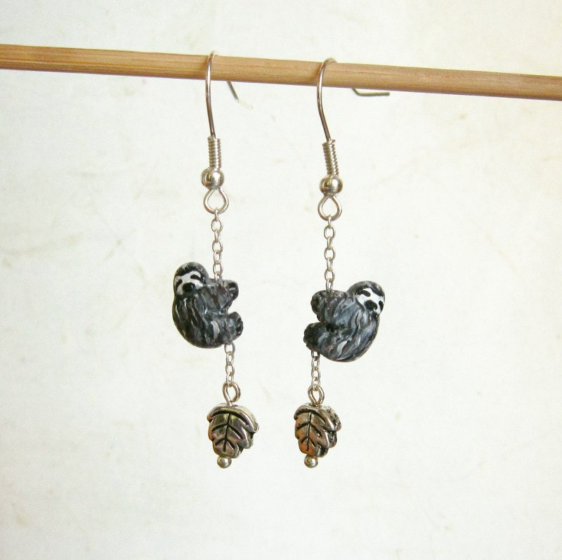 Baby Sloth dangle earrings.