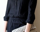 Fold Over Oversize Clutch Screen Print Polka Dots Linen