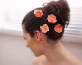 Coral Pink Flower Hair Pins (4 pcs) Light Pink Flowers Bride Bridesmaids Pink Bridal Head Piece Wedding Hair Accessories Small Hair Flowers