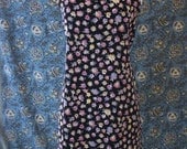 Vintage 1990s Black Floral Mini Circle Skirt Sun Dress Sz. S/M