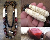 BIG boho tribal necklace, horn, bone and wood big beautiful beads, statement necklace, long necklace, natural materials, handmade