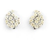 60s Vintage Clip-On Earrings White Flowers Crystal