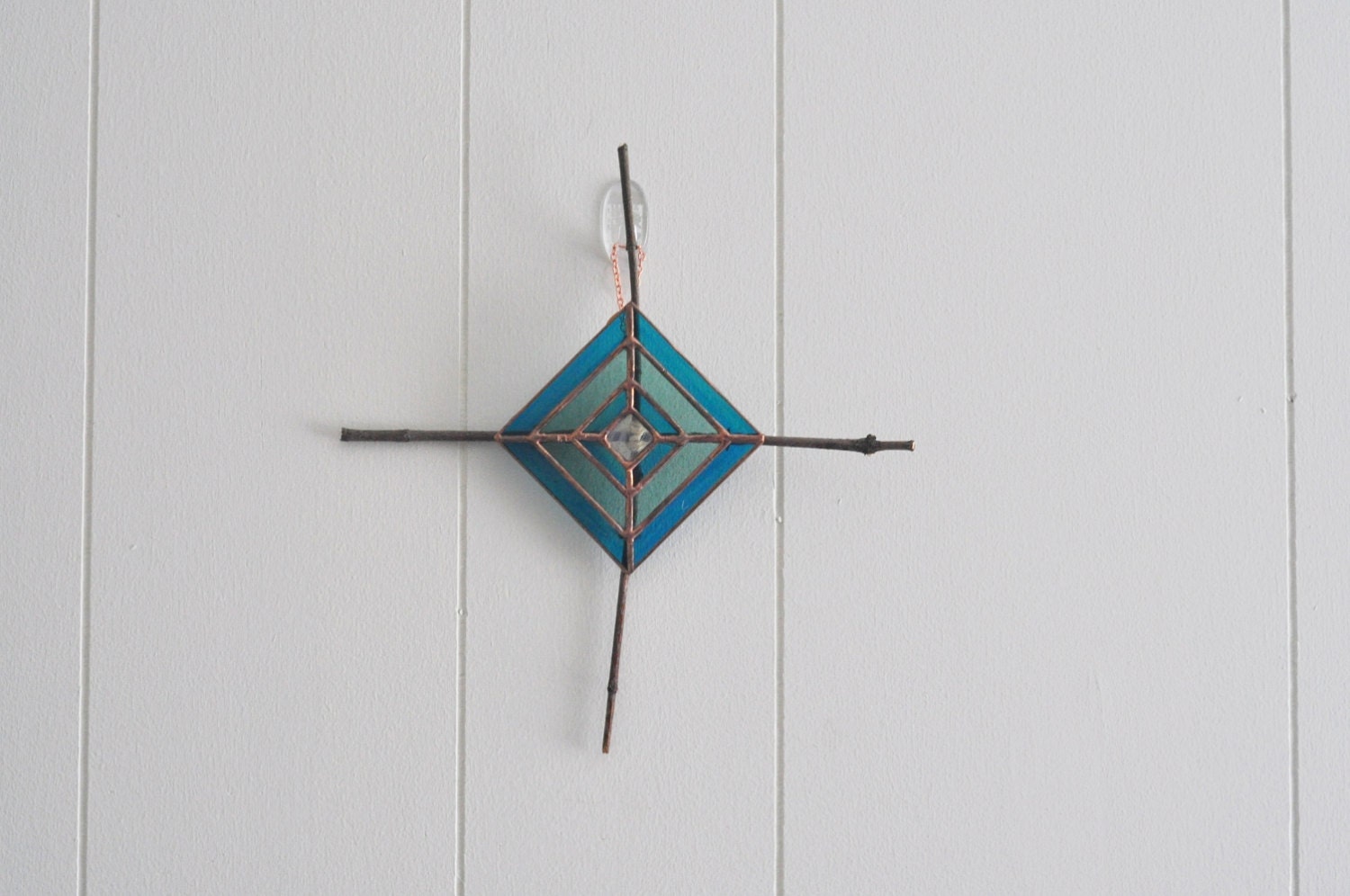 NEW Wissahickon 2 -- stained glass god's eye -- ojo de dios -- glass and found object -- eco friendly