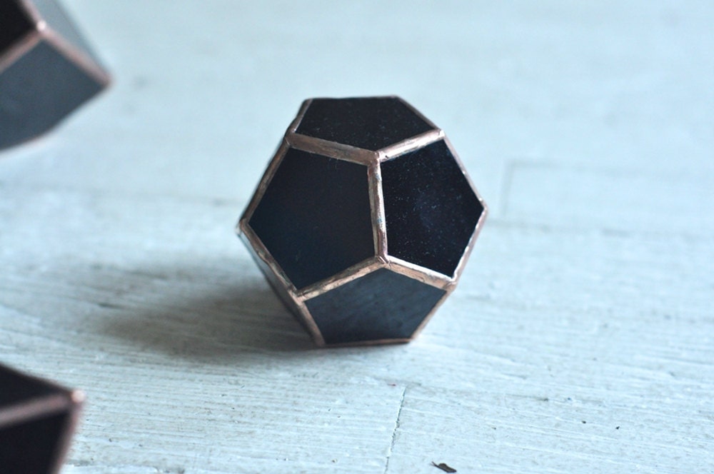 NEW Universe Dodecahedron -- Cosmos Geometric Group -- black stained glass geodesic shape -- silver or copper -- eco friendly