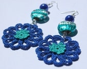 Crochet earring jewelry - Large crochet earring - Crochet earring - Crochet flower - Blue and turquoise earrings