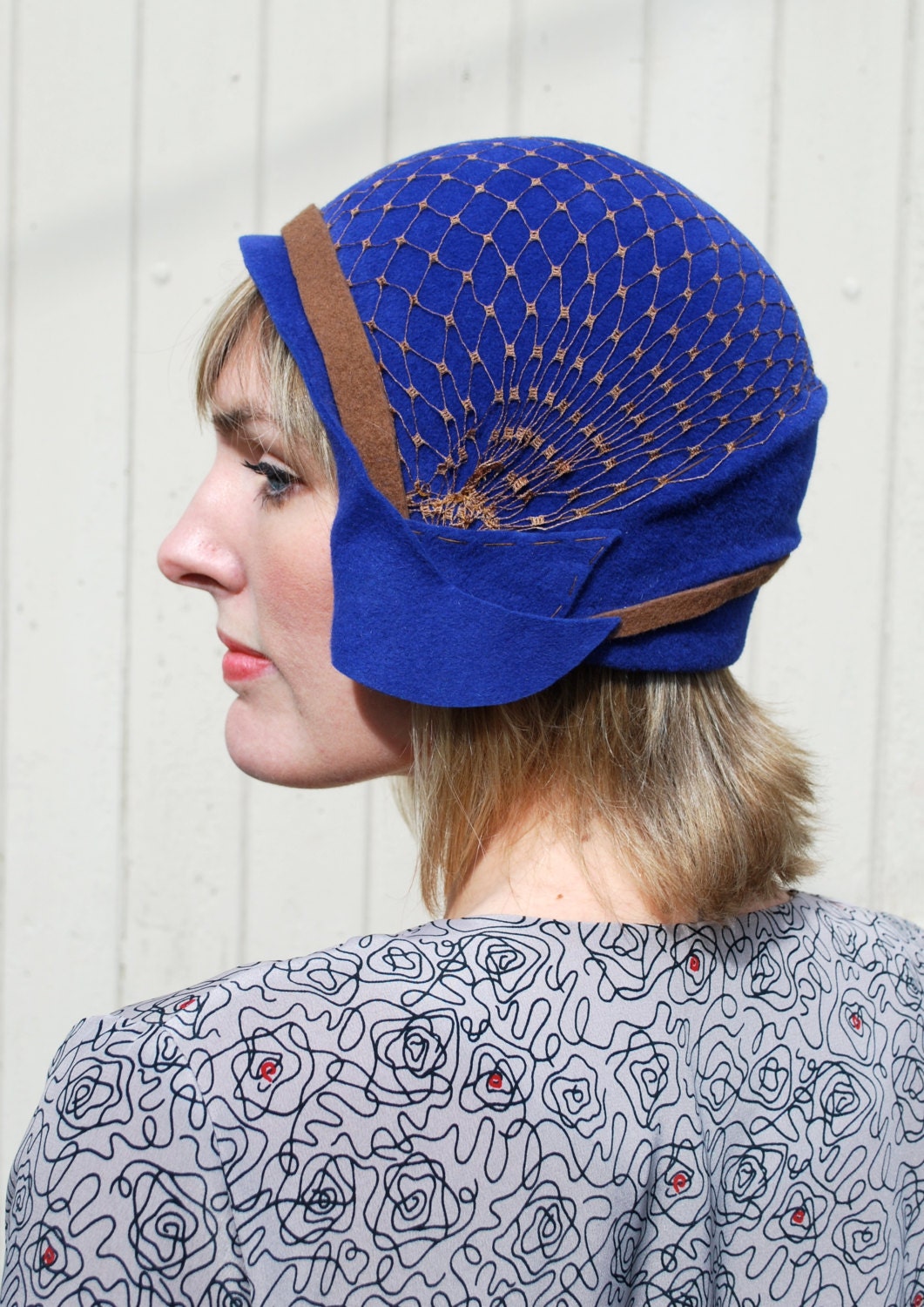 Cobalt Blue and Brown Spring Cloche