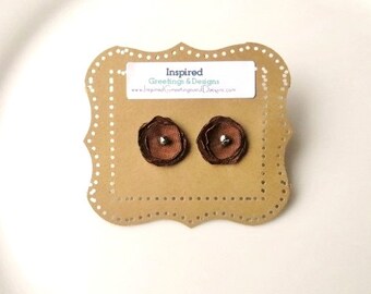 Brown Stud Earrings, Small Fabric Flowers, Fall Bridal Gifts for Bridesmaids, Rich Chocolate Cocoa, Tiny Fabric Earrings