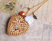 Rose gold - a vintage heart locket necklace