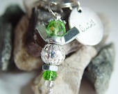 Kelly Green Beaded Silver Wingnut "Luck" Angel Charm Keychain