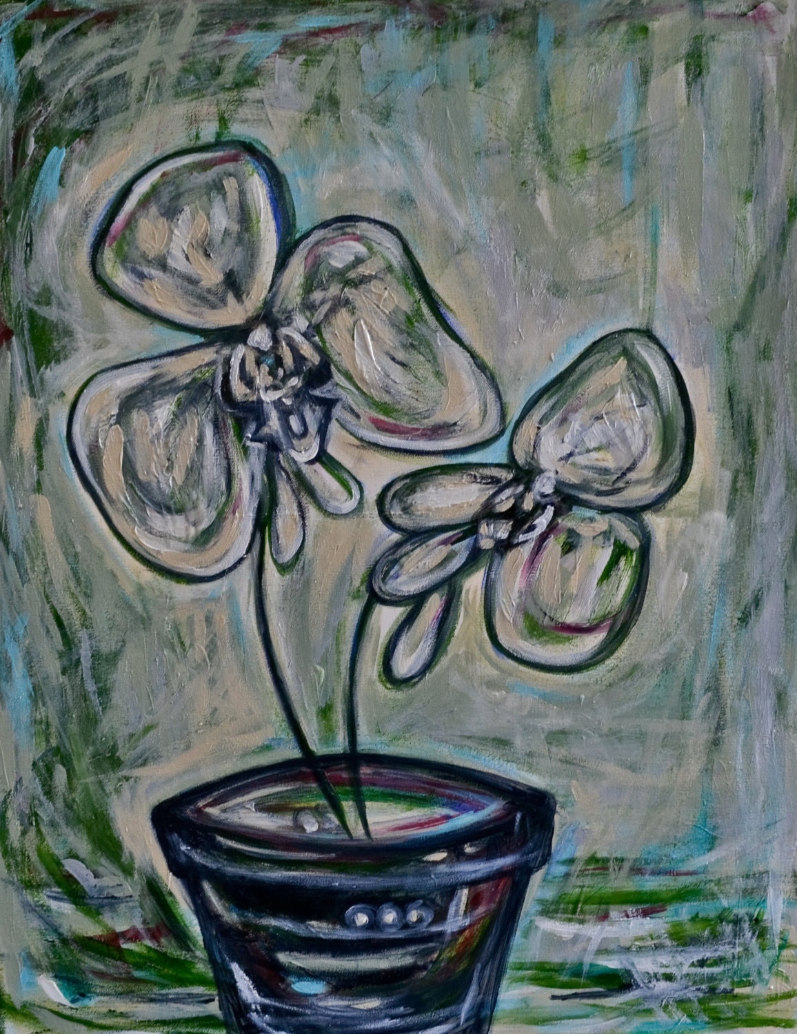 Acrylic Original Orchid Painting 24 x 30 Expressionistic Art by Mary Gaspar