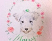Custom Personalized Pet Portrait in Watercolor with flowers and name- Corgi, Boston Terrier, Shiba, Frenchie, Painting from photo