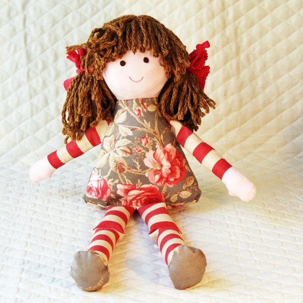 Rag Doll eco-friendly clothdoll, she has bamboo yarn hair and is stuffed with corn fiber