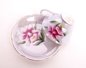 Vintage Shafford Teacup Maroon Iris Design Iridescent Lusterware Tea Cup and Saucer Made in Japan