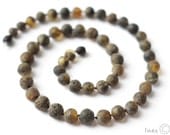 Raw Unpolished Black Baltic Amber Necklace, Rounded Amber Beads