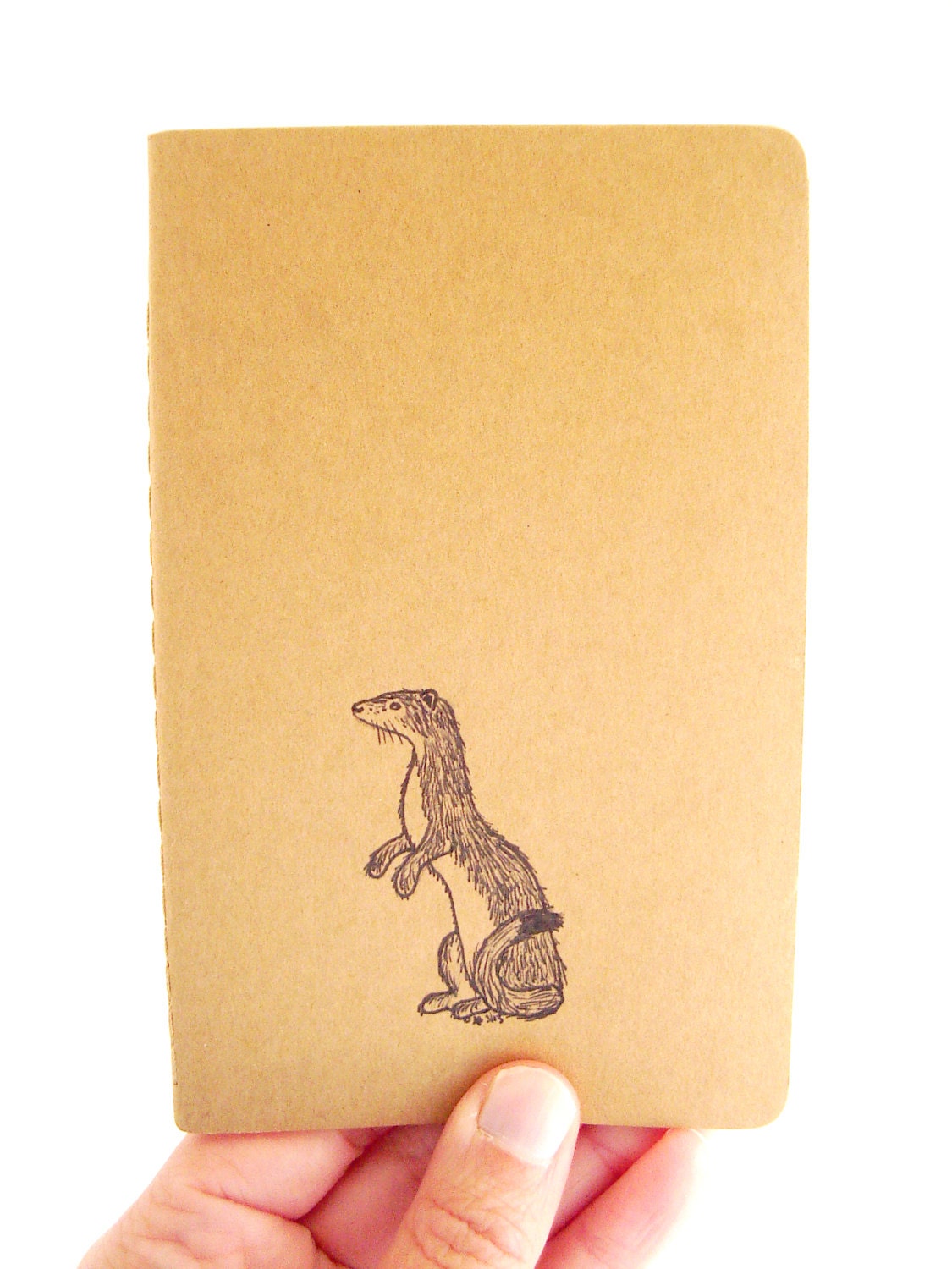 Weasel Moleskine Journal - Hand Drawn Weasel on Small Plain Moleskine Journal - Pocket Moleskine Cahier