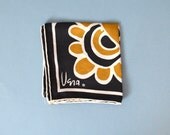 Vera Scarf 1960s Graphic Floral - Black, White, and Gold