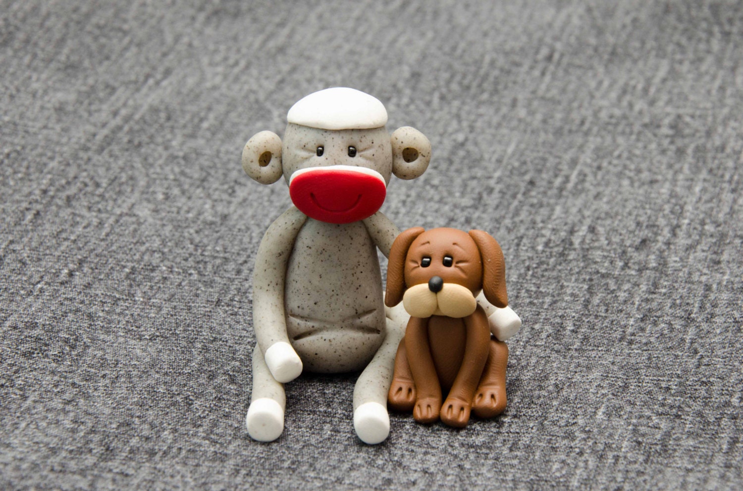 A Boy and His Dog Sock Monkey Figure, Polymer Clay Creations by Creative Contours