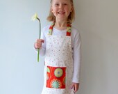 Kid's Apron, Red and White Polkadot Handprinted Cotton, Montessori Style, Free US Shipping
