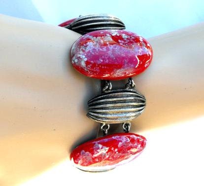 Runway Red Porcelain Spatter Bead Bracelet