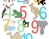 Animal Number Poster Nursery Art  Childrens Counting Animal Art Illustrations
