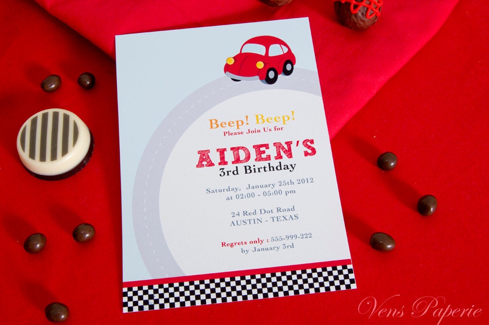 DIY PRINTABLE Invitation Card - Vintage Red Racing Car Birthday Party - PS807CA2a1 Il_170x135
