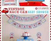 Vintage Red Racing Car Baby Shower Package Personalized MINI Collection Set - PRINTABLE DIY - BS807CA1y Il_170x135