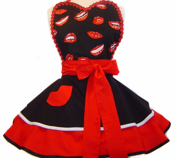Black & Red "Girl Talk" Sexy Pinup Diner Apron