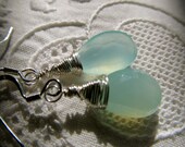 Deep Waters- Chalcedony Sea Foam Blue Green Peruvian Opal Gemstone Wrapped Silver earrings