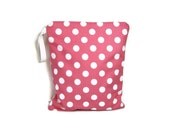 Pink polka dot wet bag waterproof cloth diaper zipper medium swim bathing suit pool beach girl