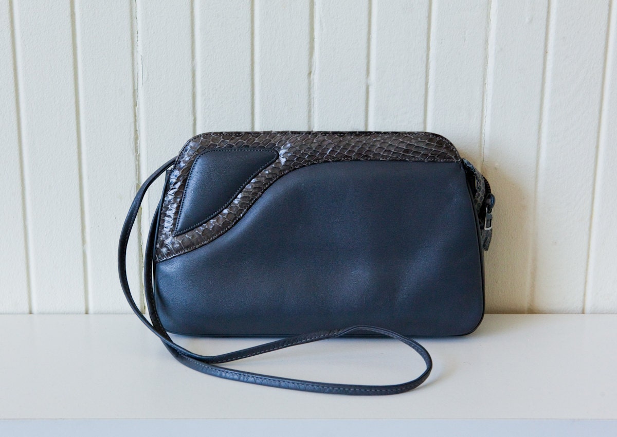Vintage 60's Convertible Clutch / Gray Snakeskin Morle Purse Cross body