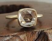 Rose Cut White Topaz & Recycled 14k Gold, Wedding Ring, Handmade Engagement Ring, Eco Friendly, Simple, Rose Cut Engagement