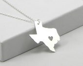 Sterling Silver State Love Heart Necklace - Texas