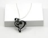 Music Note Necklace - Bass Clef and Treble Clef Heart