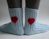 Womens Slippers Socks in  Blue, Heart Slippers, House Shoes