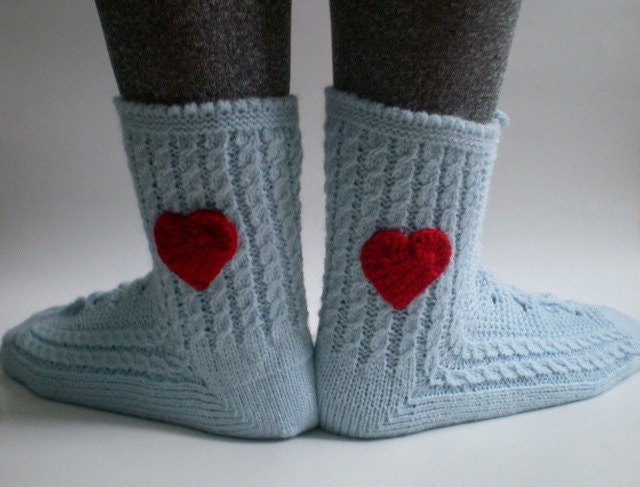 Womens Slippers Socks in  Blue, Heart Slippers, House Shoes