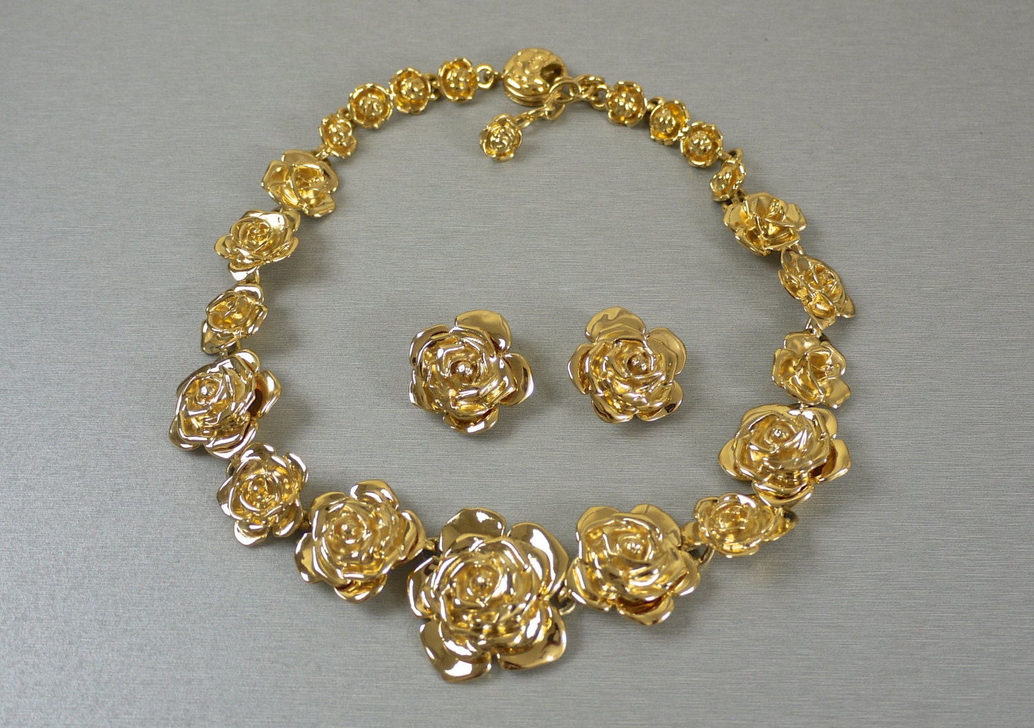 Vintage Yves Saint Laurent Flower Necklace and Earrings Parure