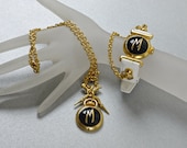 Vintage Claude Montana Faux Watch Necklace Bracelet Parure