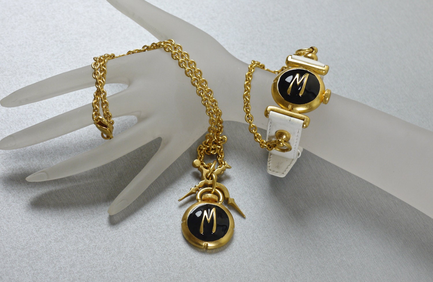 Vintage Claude Montana Faux Watch Necklace Bracelet Parure