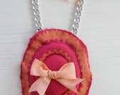 Peach Necklace - Cloth Necklace - Deep Pink & Orange with Apricot Bows - Ethical Gift Ideas - Sustainable Jewellery