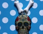 Day Of The Dead Sugar Skull And Bones Necklace Cross