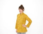 Vintage 60s  Mustard Yellow Brown Paisley  Tunic Nehru Jacket Mandarin Collar Jacket Asian Inspired Womens Medium