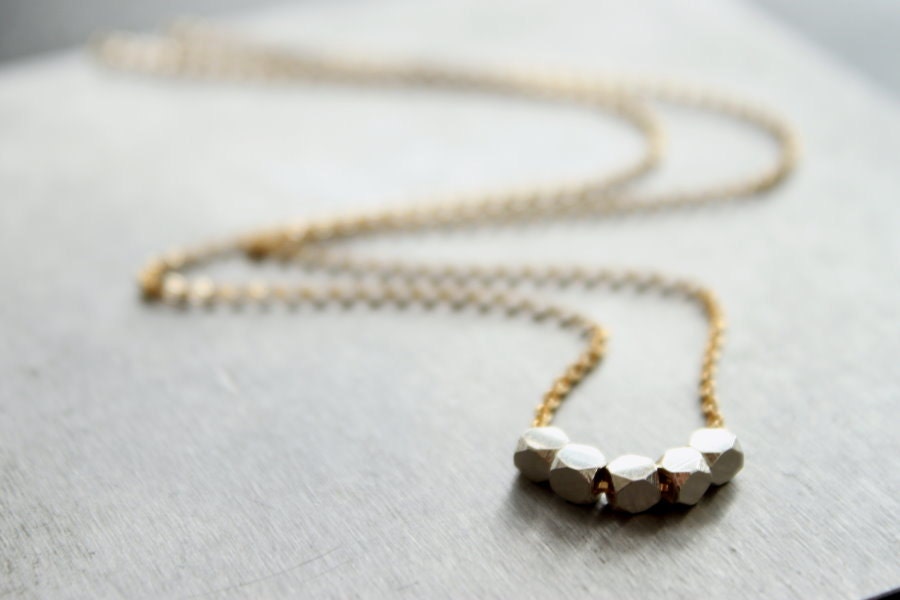 Silver Nugget Necklace - Gold and Silver, 14k Gold Filled Chain Sterling Silver Nuggets, Simple Everyday, Mixed Metal, Gift for Her Under 50