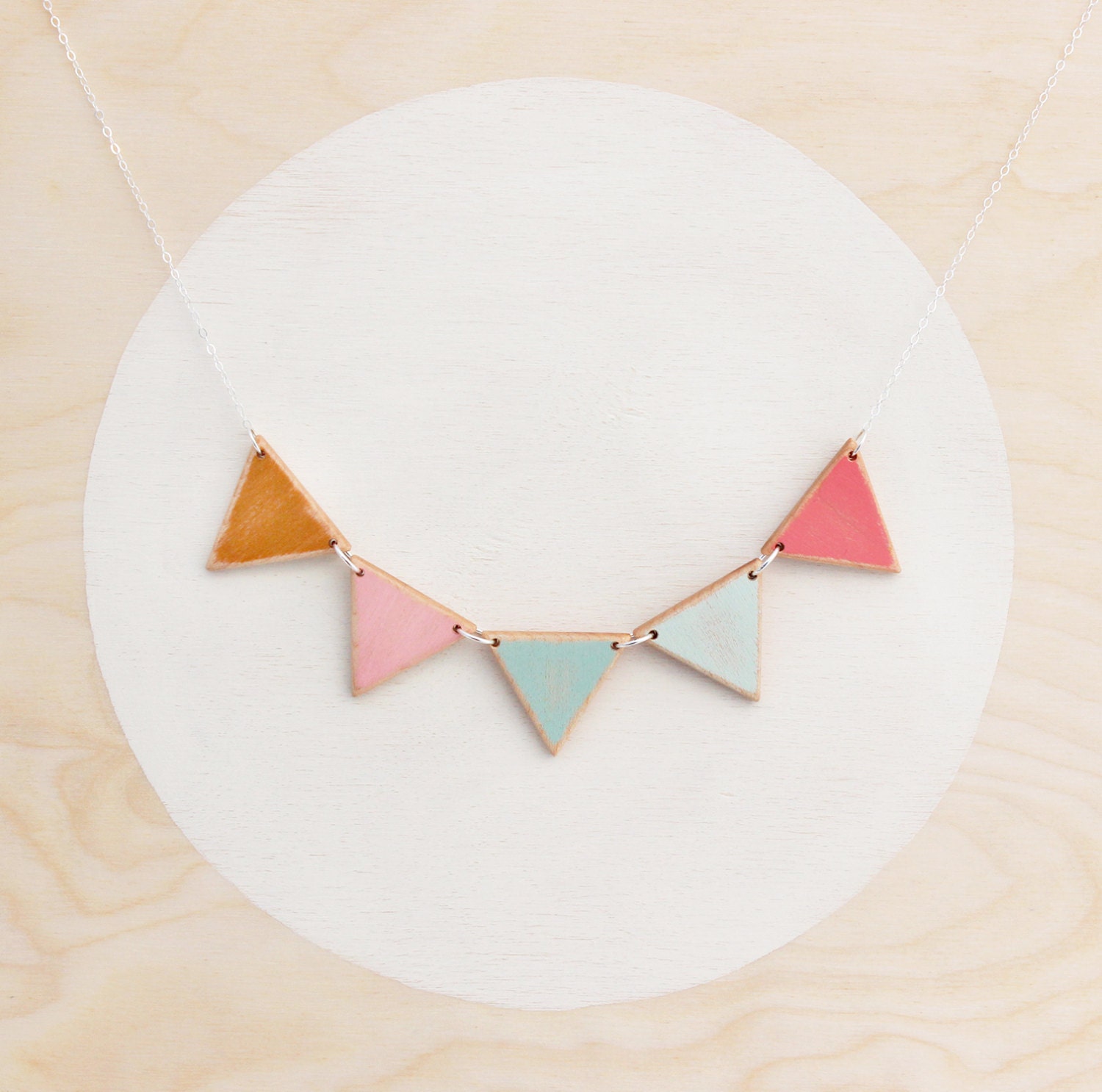 Pastels with Gold - Large Wooden Triangle Bunting Necklace