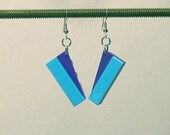 Angular turquoise and purple earrings with silver plated ear wires