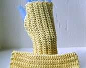 Yellow Milkfiber and Cotton Fingerless Gloves, Ribbed, Crochet, light