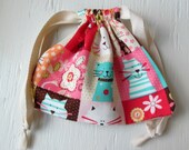 Colorful Kitty Cat Drawstring Bag, Reusable Gift Bag, Pouch, Makeup Case