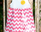GIRLS CHEVRON TANK dress with contrasting polkadot fabric and hand-sewn yo-yo - create your own