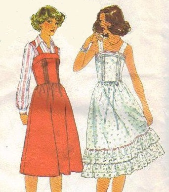 Simplicity Sewing Pattern 70s Spring Summer Dress Boho Style Hippie Sundress Sleeveless Ruffle Hem Jumper Bust 32
