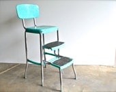 Vintage Step Stool - Aqua Blue Chippy Paint